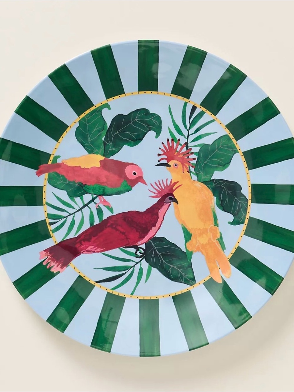Farm Rio x Anthropologie Melamine Dinner Plate Blue Parrot NWT
